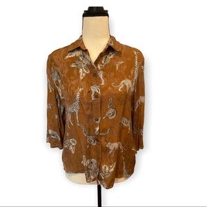 MNG by Mango Women’s Brown Animal Printed Button Down Size 6